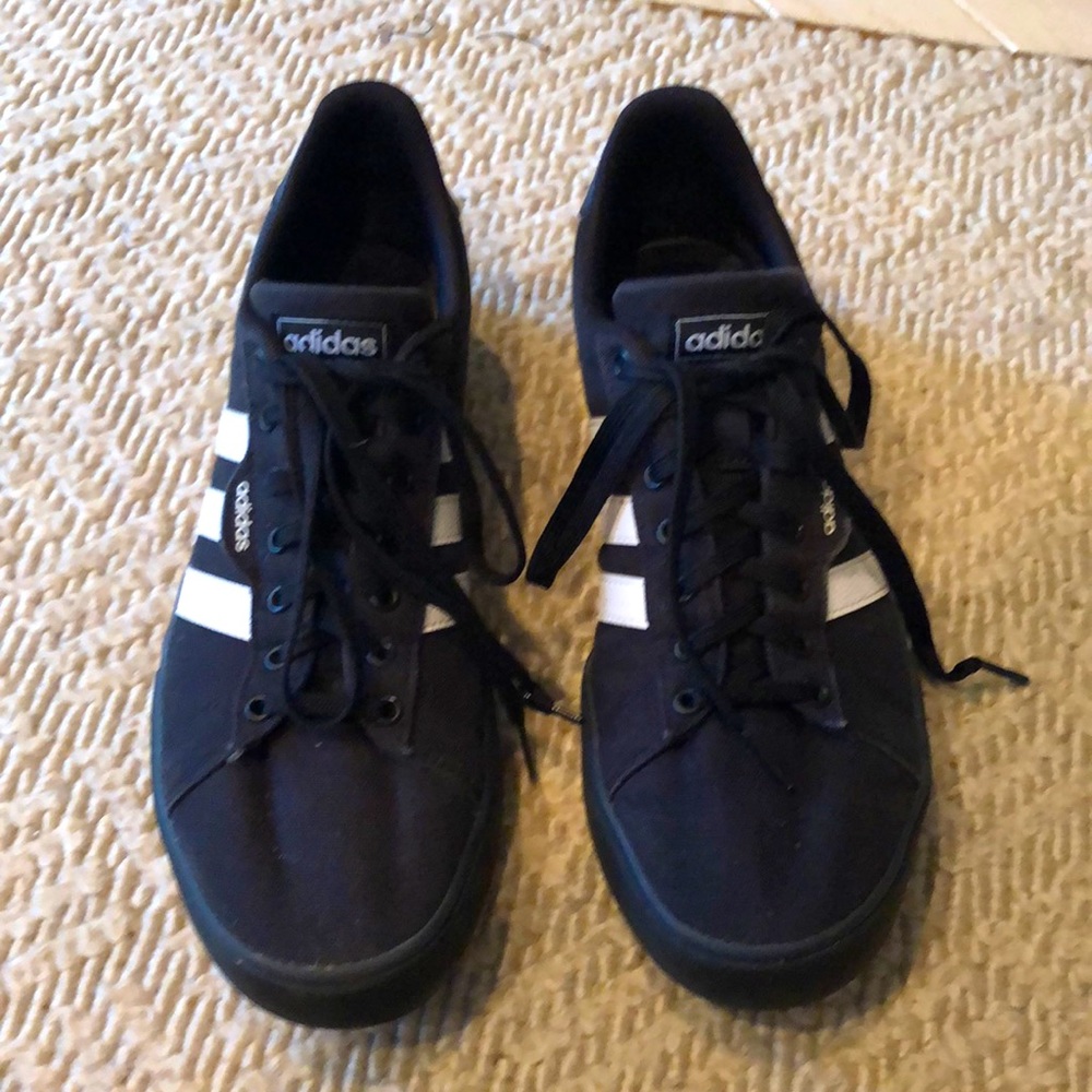 Adidas black canvas and leather striped sneakers
